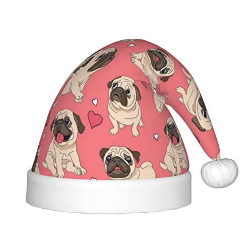 Lustiger Cartoon-Mops-Hunde-Aufdruck, Weihnachts-Stirnband, Hut für Unisex, Weihnachtsmann-Kleidung, Weihnachtszubehör, Urlaubszeit von SAAKE