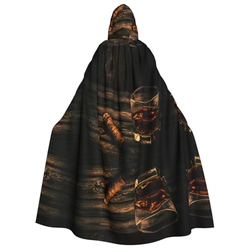 SAAKE Cigar & Whiskey Print Hooded Cloak Adults Wizard Costume Halloween Cosplay Carnival Masquerade Parties von SAAKE