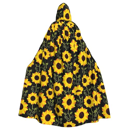 SAAKE Kapuzenumhang mit Sonnenblumen-Motiv und Blumenmuster, geeignet für Karneval, Mottoparty, Halloween, Cosplay-Kostüm von SAAKE