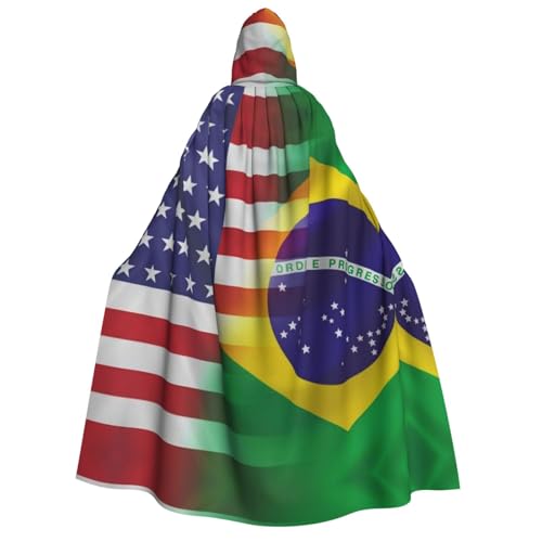 SAAKE Kapuzenumhang mit amerikanischer und brasilianischer Flagge, Unisex, für Halloween, Karneval, Cosplay, vielseitig, Erwachsenen-Kapuzenumhang von SAAKE