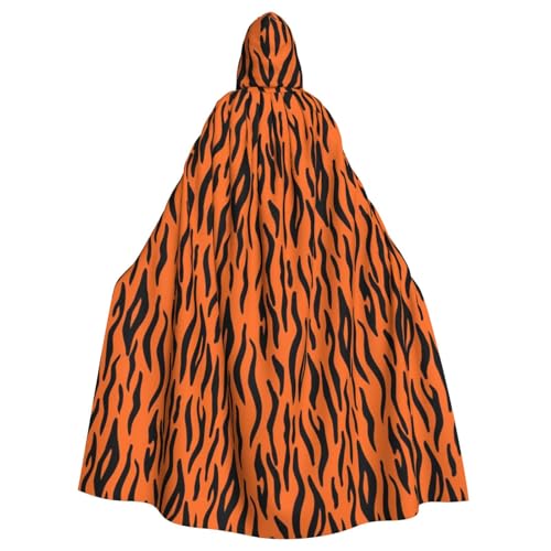 SAAKE Tiger Stripes Orange Pattern Print Halloween Hooded Cloak Suitable Carnival Theme Party Halloween Cosplay Costume von SAAKE