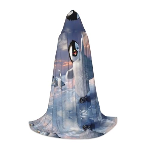 SAAKE Umhang mit glücklichem Pinguin-Druck, Cosplay, Halloween, mit Kapuze, Karneval, Party-Dekoration, 130/150/170 cm, Hexenkostüm von SAAKE