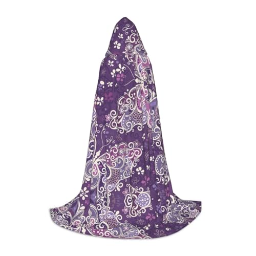 SAAKE Umhang mit violettem Schmetterlings-Aufdruck, Cosplay, Halloween, mit Kapuze, Karneval, Party-Dekoration, 130/150/170 cm, Hexenkostüm von SAAKE