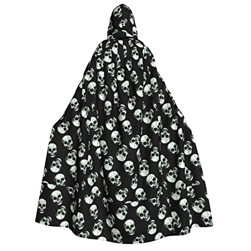 Schwarzer Totenkopf-Aufdruck, Unisex, Kapuzenumhang mit Kapuze, Halloween, Karneval, Cosplay, vielseitig, Erwachsenen-Kapuzenumhang von SAAKE