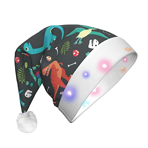 Weihnachtsmütze mit Cartoon-Dinosaurier-Druck, Weihnachtsmann, LED-Licht, Unisex, lustig, geeignet von SAAKE