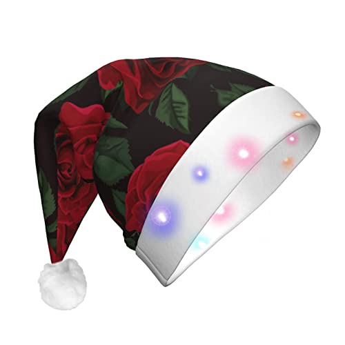 Weihnachtsmütze mit rotem Rosen-Druck, Weihnachtsmann, LED, beleuchtet, Unisex, lustig, geeignet von SAAKE