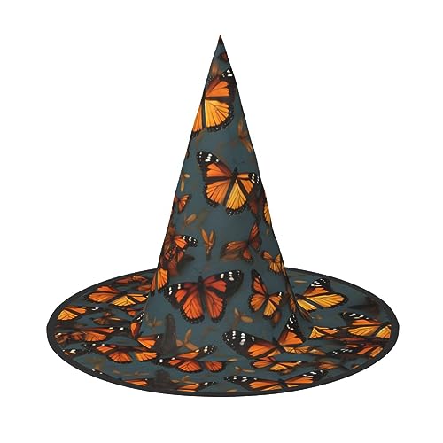 SABFWF Hexenhut, Motiv: Heaps Of Orange, Monarch-Schmetterlinge, bedruckt, für Halloween, vielseitige Halloween-Hüte, faltbare Zaubererhüte, Hexenhüte von SABFWF