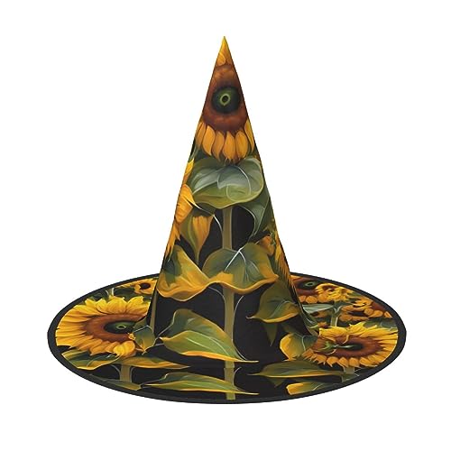 SABFWF Hexenhut mit Sonnenblumen-Druck, Dekoration für Halloween, vielseitige Halloween-Hüte, faltbare Zaubererhüte, Hexenhüte von SABFWF