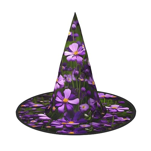 SABFWF Hexenhut mit violettem Blumendruck, Dekoration für Halloween, vielseitige Halloween-Hüte, faltbare Zaubererhüte, Hexenhüte von SABFWF