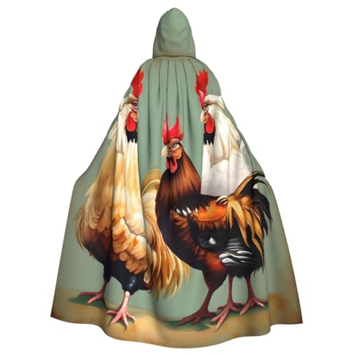 SABFWF Luxuriöser Kapuzenumhang mit Hahn- und Huhn-Druck, ideal für Cosplay- und Halloween-Kostüme von SABFWF