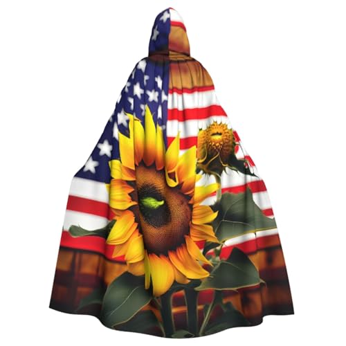 SABFWF Luxuriöser Kapuzenumhang mit Sonnenblumen- und amerikanischer Flagge, ideal für Cosplay und Halloween-Kostüme von SABFWF