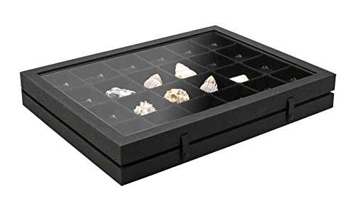 SAFE 5676 Premium-Vitrine Black Edition mit 24 Fächern für Schmuck und Mineralien | 40 x 30 x 5.5 cm von SAFE