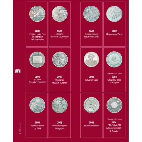 SAFE 7342-1 Premium Münzblätter Ergänzungsblätter Münzhüllen mit Vordruckblättern Deutsche 10 Euro Gedenkmünzen 2002-2004 von SAFE