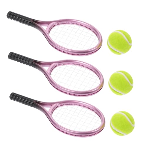 3 Sätze Tennisschläger Tennis Mini Badminton Spielzeuge Netz Racquetball Hausdekoration-Zubehör Zubehör für Tennisschläger für Kinder Fotografie Requisiten Werkzeugmodell Plastik SAFIGLE von SAFIGLE