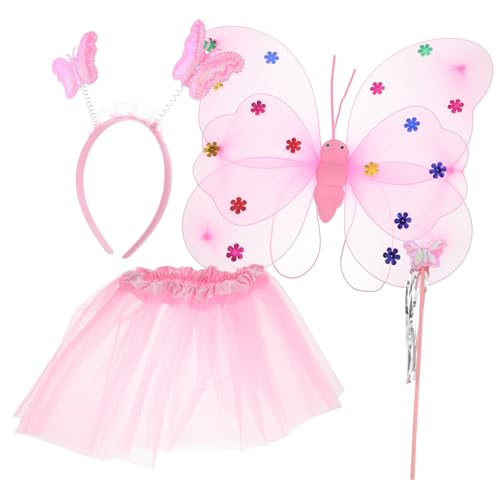 SAFIGLE 1 Satz Kostüme Für Kinder Röcke Für Mädchen Tutu-kleider Für Mädchen Mädchen-outfits Mädchenkostüme Halloween-kostüm Für Kinder Stirnband Für Mädchen Zauberstäbe Rosa Stahldraht von SAFIGLE