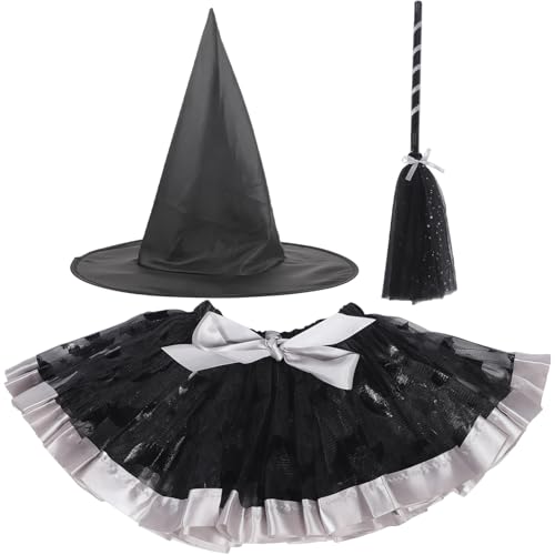 SAFIGLE 1 Set Halloween Hexenbesen Cosplay Tutu Rock Kleines Mädchen Hexenhut Cosplay Hexenkostüm Für Halloween-Weihnachtsfeiern von SAFIGLE