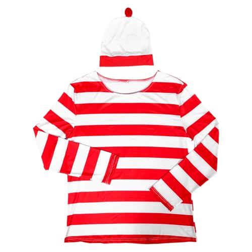 SAFIGLE 1 Set Halloween Rot-Weiß Gestreiftes Langarm-T-Shirt Hut Outfit Anzug Set Lustiges Cosplay Sweatshirt Kostüm Für Erwachsene Männer Frauen XL SAFIGLE 1 Set Halloween Rot-Weiß Gestreiftes Langarm-T-Shirt Hut Outfit Anzug Set Lustiges Cosplay Sweatshirt Kostüm Für Erwachsene Männer Frauen XL von SAFIGLE
