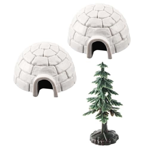 SAFIGLE 1 Set Mini-Iglu- Und Baumfiguren Künstliche Polaren Eishaus-Figur Realistische Eishaus-Dekoration Mini-Baum-Bastel-Puppenhaus-Figuren von SAFIGLE