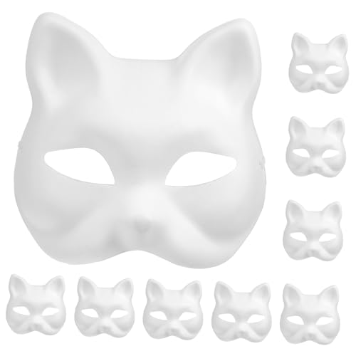 SAFIGLE 10 Stück Katzen-Gesichtsmaske aus Pappmaché leere Maske Katzenmaskengesicht Schüttgut Katzenmaske für Erwachsene katze gesichtsmaske Cosplay-Katzenmaske masken fasching Papier Weiß SAFIGLE 10 Stück Katzen-Gesichtsmaske aus Pappmaché leere Maske Katzenmaskengesicht Schüttgut Katzenmaske für Erwachsene katze gesichtsmaske Cosplay-Katzenmaske masken fasching Papier Weiß von SAFIGLE