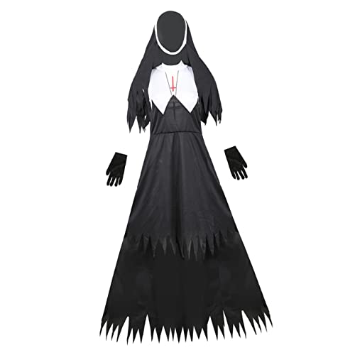 SAFIGLE 1stk Halloween-zombie-uniform Gruselige Kostüme Gruseliges Kostüm Schwester Nonne Kostüm Für Erwachsene Komplettes Nonnenkostüm Für Erwachsene Frau Satanisch Baumwollmischung Black von SAFIGLE