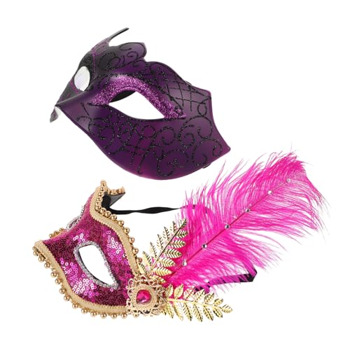 SAFIGLE 2 Stück Retro Roman Maske Mardi Gras Mask Kultistische Maske Kostümmasken Für Damen Karneval-cosplay-kostüm Handgehaltene Maskerademaske Cosplay-maske Partymaske Plastik Violett von SAFIGLE