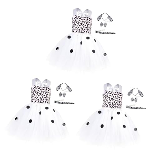 SAFIGLE 3 Sätze Dalmatinisches Prinzessinnenkleid Stirnband mit Welpenohren Geflecktes Hundeohren-Stirnband Kinderkleidung halloween costume Kleider kleinkind mädchen kleidung Mädchenkleid von SAFIGLE