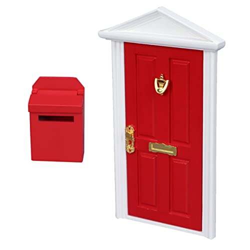 SAFIGLE 3 Sätze Mini Möbel Türen Mini-Hausbriefkasten Puppenhaustür Miniaturtür Rollenspielset Modelle Miniatur-Mailbox-Modell Miniatur-Spitztür Möbeltür Ornamente Mikroszene hölzern rot von SAFIGLE