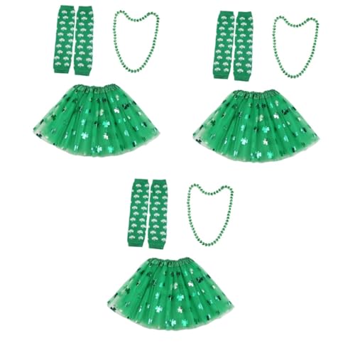 SAFIGLE 3-Teiliges Set Party-Accessoire Kleidung zum St. Patricks Day St.Patricks Day Netzrock grünes Tutu für Mädchen Mädchenkleid handschuhe grün St. Patrick's Day-Outfit Green von SAFIGLE