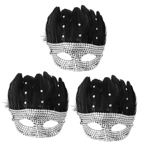 SAFIGLE 3St Halloween-Maskerade-Prinzessin-Halbgesichts-Augenmaske halloween masken halloweenmaske geburtstagseinladungen augenabdeckung Maske für Frauen Party-Maske Strasssteine Black von SAFIGLE