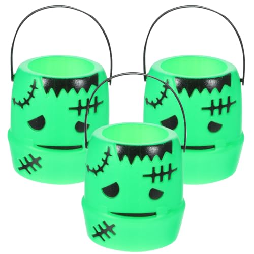 SAFIGLE 3er Set Mini-KüRbis-Eimer FüR Halloween, Handgehaltene Plastik-SüßIgkeitenbehäLter, Perfekt FüR Kinder, Party-Dekoration Und Trick-or-Treat, GrüN von SAFIGLE