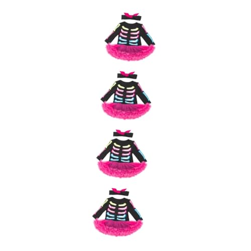 SAFIGLE 4 Sätze Festival Skelettkleid Mädchen Skelett Halloween Kostüm Rockanzug Säuglingskleidung Ling Ärmel Kleid Babyrock Kinder Halloween Kostüm Overall Für Kleinkind Mädchen von SAFIGLE