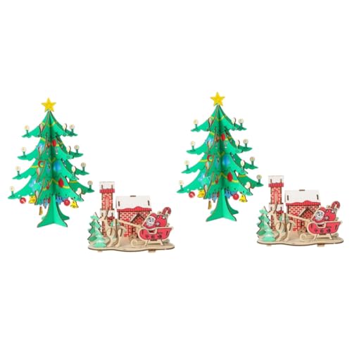 SAFIGLE 4 Stück 3D-Stereo-Weihnachtsbaum-Modell-Puzzle Spielzeug Puzzles Aus Holz Holzpuzzles Für Kinder Holzpuzzle Für Jungen Hölzern von SAFIGLE