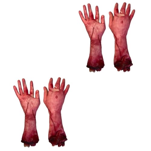 SAFIGLE 4 Stück Halloween Blutige Hände Autospielzeug Gefälschter Menschlicher Arm Gefälschter Arm Streich-Requisiten Blutige Leichenteile Blutige Horror-Requisite Kunstblut Acryl Handbuch von SAFIGLE