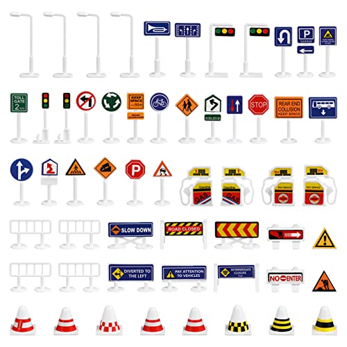 SAFIGLE Verkehrsspielset, 56-teiliges Verkehrsschild-Spielzeug, Verkehrswarnschild-Spielzeug, Kunststoff-Ampelmodelle, Mini-Verkehrskegel und Zebrastreifen-Signalspielzeug für Kinder von SAFIGLE