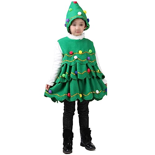 SAFIGLE Bühnenshow-Kostüme für Kinder halloweenkostüme für kinder halloween kleider für kinder weihnachtsbaum outfit kinder Weihnachtsbaumhut und -kleid Kinderkommode Kindermütze und Kleid von SAFIGLE