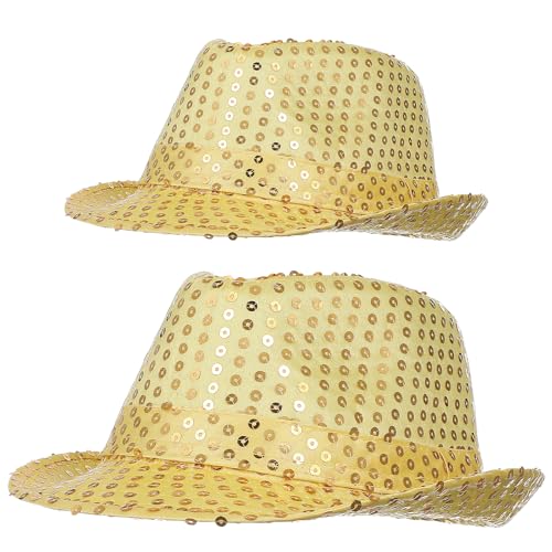 SAFIGLE Fedora-Hut aus Westernmode mit Pailletten Jazz-Hut Zauberer Latin-Jazz-Karneval Cosplay Abschlussball Kostüm Party-Accessoire für Erwachsene Und Kinder (2Er-Pack) – Golden von SAFIGLE