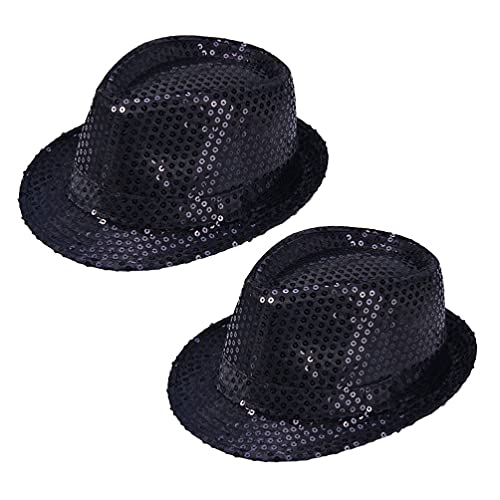 SAFIGLE Fedora-Hut mit Pailletten Jazz-Hut Zauberer Latin Jazz Mardi Gras Cosplay Abschlussball Kostüm Party-Accessoire für Erwachsene Und Kinder (2Er-Pack) Schwarz von SAFIGLE