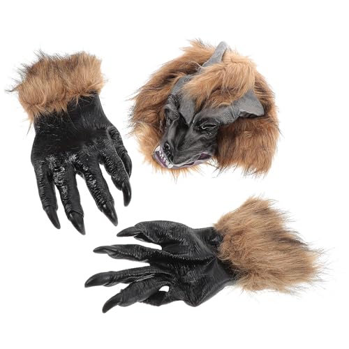 SAFIGLE Halloween Werewolves Kostüm Set - 3-teiliges Wolf-Kopfmaske und Krallen-Handschuhe - Theater-Prank-Ausrüstung, Crazy-Masken, Kostümmasken für Halloween-Party - Erwachsene und Kinder geeignet von SAFIGLE