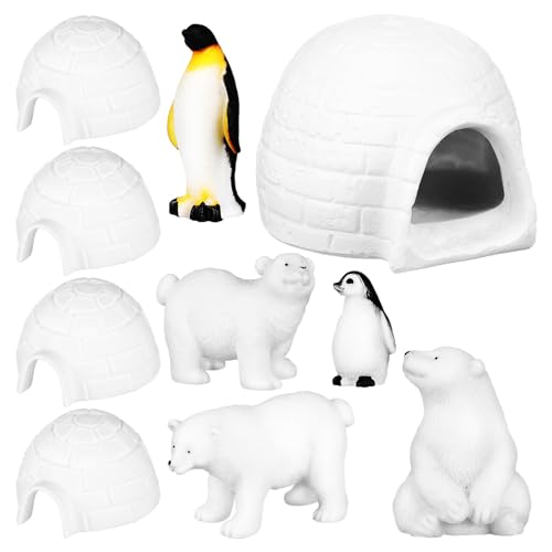 SAFIGLE Iglu-Spielzeug Polartierfiguren: Iglu-Dekorationen Mini-Spielzeug-Iglu Eisbär-Tierfiguren Mit Pinguin – Arktis-Tierfiguren-Sets Wintertiere-Dekorationen von SAFIGLE