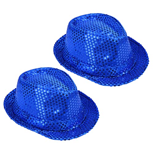 SAFIGLE Kapitänsmütze Fedora-Hut mit Pailletten Jazz-Hut Latin Jazz Mardi Gras Cosplay Abschlussball Kostüm Party-Accessoire für Erwachsene Kinder (2Er-Pack) Blau Disco-Kugel-Hut von SAFIGLE