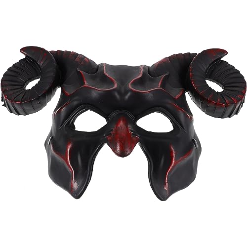 SAFIGLE Teufelsmaske Halloween Ziegenhörner Tierische Halbgesichtsmaske Halloween-cosplay-maske Ochsenhornmasken Teufelshörner Ziegenbock-hörner-maske Gruselige 3d Bilden Plastik Zubehör von SAFIGLE