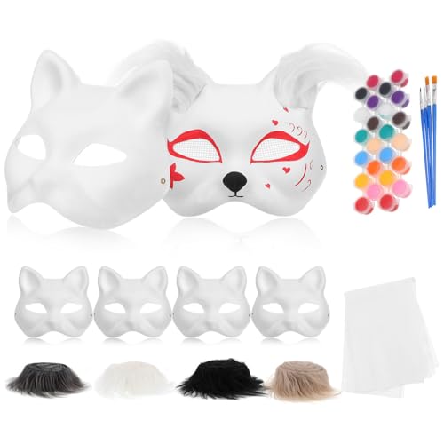 SAFIGLE -Masken-Set Diy Leere Fuchsmasken Mit Augennetz Kunstfarben-Set Unbemalte Anzieh-Tiermasken Zum Bemalen Von Halloween-Kostümen Bastelbedarf Für -Ausrüstung von SAFIGLE