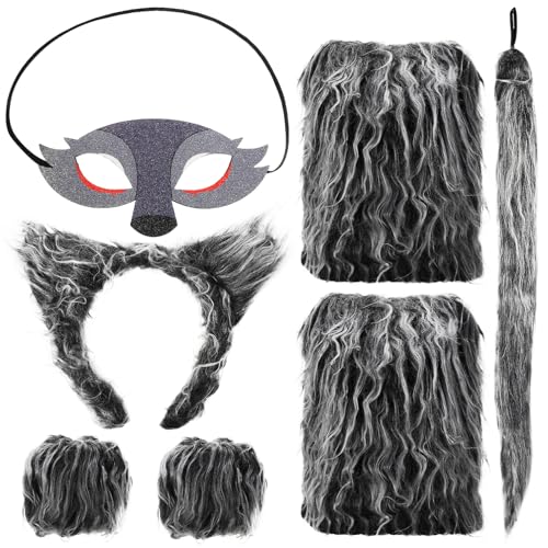 SAFIGLE Wolf-Kostüm-Set Plüschtier Ohren Handschuhe Fuchs-Zubehör Tier-Verkleidungs-Requisiten Halloween-Weihnachtsparty-Zubehör von SAFIGLE