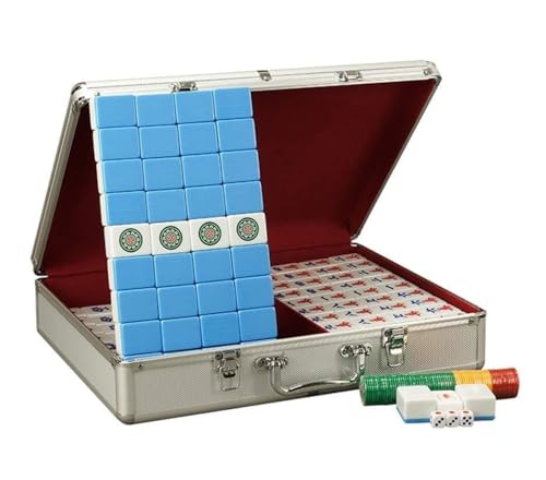 SAGELSHN Mahjong Mahjong-Set, Chinesisches Mahjong-Set, 144 Spielsteine, Großer Mahjong, Klassischer Mah-Jongg Mit Silbernem Aluminiumgehäuse Mahjong Spiel(Blue) von SAGELSHN