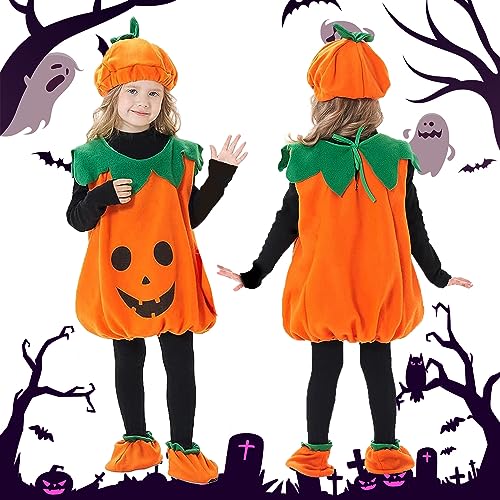 SAICXQ Halloween Kürbis Kostüm 90 cm, süßes Kürbis-Outfit für Kinder, Cosplay-Partykostüme, Halloween-Partykostüme, Party-Requisiten,mit Hut Schuhe，Karneval Fasching Kostüme für Kinder Erwachsene von SAICXQ