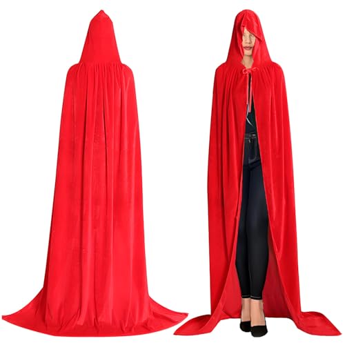 Unisex Umhang mit Kapuze,umhang Vampir 150 cm,Umhang Rot Cape Dracula Umhang Halloween Umhänge Mittelalter Vampir Kostüm Erwachsene Kinder Herren Damen von SAICXQ