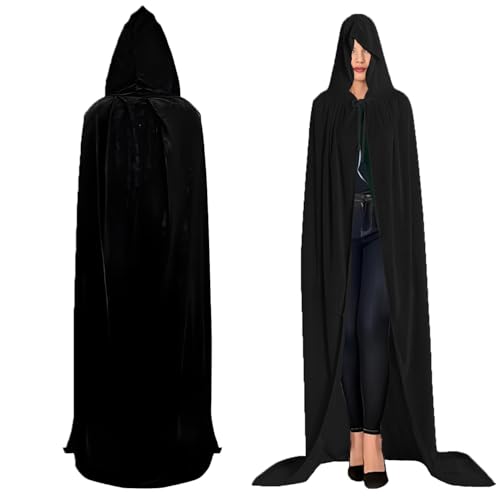 Unisex Umhang mit Kapuze,umhang Vampir 150 cm,Umhang Schwarz Cape Dracula Umhang Halloween Umhänge Mittelalter Vampir Kostüm Erwachsene Kinder Herren Dame von SAICXQ