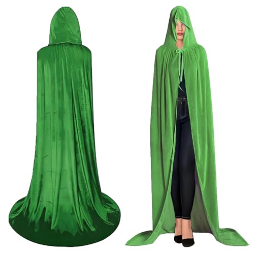 Unisex Umhang mit Kapuze,umhang Vampir 150 cm,Umhang grün Cape Dracula Umhang Halloween Umhänge Mittelalter Vampir Kostüm Erwachsene Kinder Herren Damen von SAICXQ