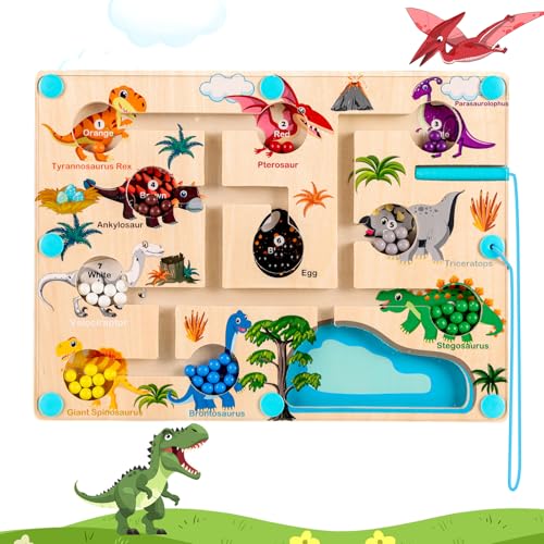 SAIFILI Montessori Spielzeug Magnetspiel Labyrinth ab 2 3 4 5 Jahre, Dinosaurier Magnet Kinderspielzeug Motorikspielzeug Sortierspiel Busy Board, Holzspielzeug Lernspiele Geschenk für Jungen Mädchen von SAIFILI