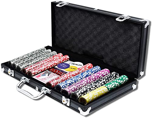 SAILUN Schwarzes professionelles Kartenspiel-Zubehör, Poker-Sets mit Aluminium-Pokerkoffer inkl. 500 x Laser-Poker-Chips, 2 x Pokerdecks, 5 x Würfel, 2 x Schlüssel, 3 x Dealer-Button von SAILUN